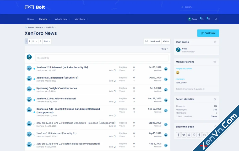 [Pixelexit] Bolt White / Dark - Xenforo 2 Style - 2.2.12 | XenVn.Com