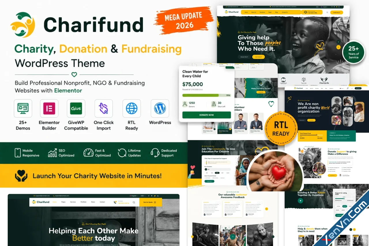 Charifund Charity Donation Fundraising Nonprofit - Wordpress Theme.webp