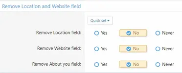 [cXF] Remove Location, Website and About you field